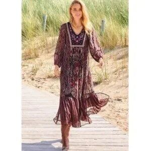 Soft Surroundings Mosaic Dress in Burgundy - NWT
